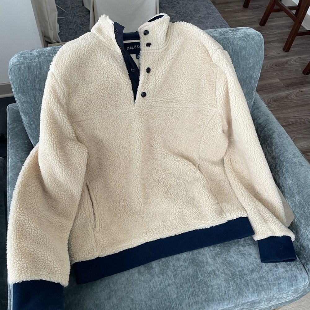 Women’s Jcrew Pullover, size Large, color Cream with Navy trim